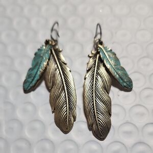 Elegant Gold and Turquoise Feather Earrings